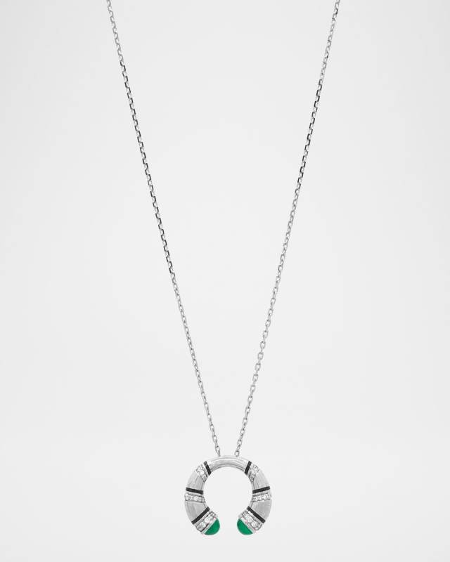 18K White Gold Mushabbak Diamond and Emerald Pendant Necklace